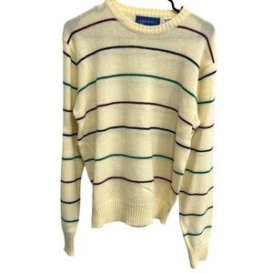 Vintage Burdines Yellow Striped Knit Sweater Crewneck Long Sleeve Sz M